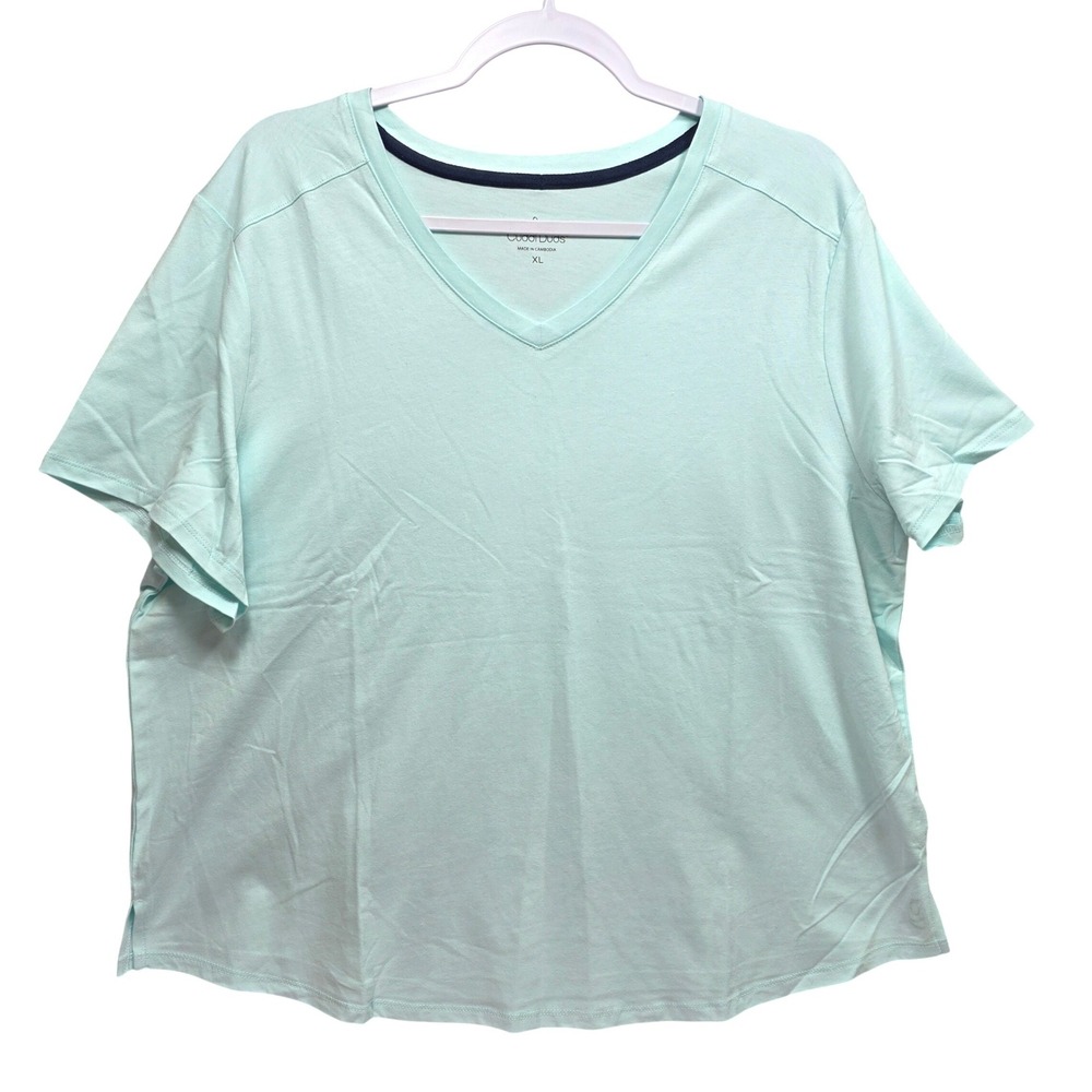 Cuddl Duds Vneck Short Sleeve Relaxed Top Womens XL Mint Green Loose Boxy Soft